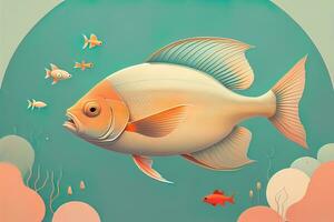 Illustration of a fish on a blue background, vector illustration. ai generative photo