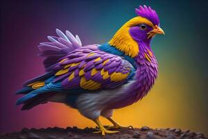 Colorful chicken on a solid color background, studio photo. ai generative photo