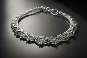 Silver necklace on a solid color background in close-up. ai generative photo