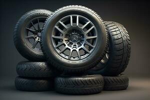 Car tires on a solid color background. ai generative photo