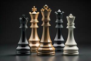 Different chess piece on a solid color background. ai generative photo