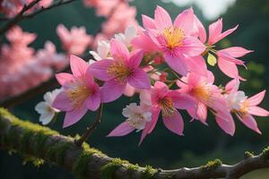 cherry blossom sakura flower on blue sky background, ai generative photo