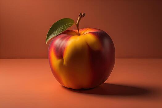 Ripe red peach on a solid color background. ai generative photo