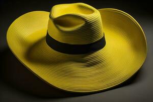 de moda sombrero en un sólido color antecedentes. ai generativo foto