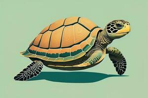 illustration of a turtle on a green background in cartoon style. ai generative photo