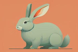 Vector illustration of a cute white rabbit sitting on a solid colour background. ai generative photo