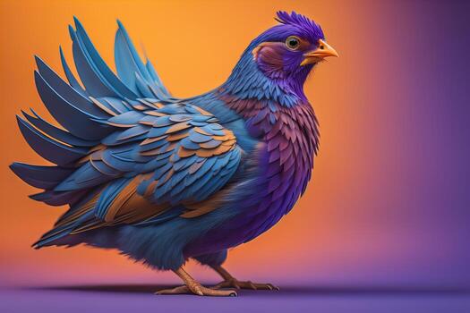 Colorful chicken on a solid color background, studio photo. ai generative photo