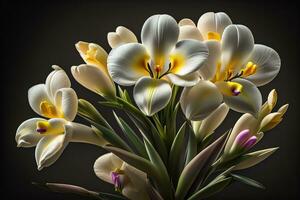 ramo de flores de blanco lirios en un sólido color antecedentes. ai generativo foto