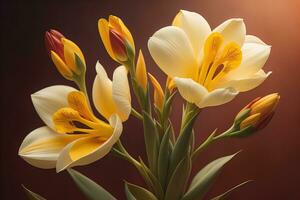 ramo de flores de flores en sólido color antecedentes. ai generativo foto