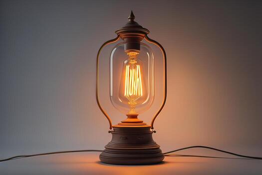 Glowing glass light bulb on dark background. ai generative photo