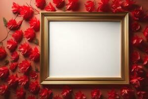 Glass picture frame on a solid color background. ai generative photo