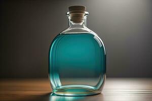 Bottle with a liquid on a solid color background. ai generative photo