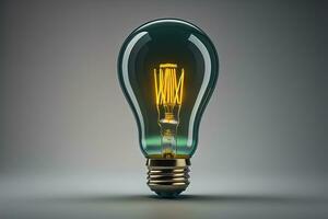 Glowing glass light bulb on dark background. ai generative photo