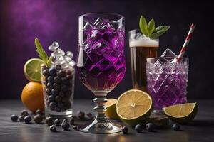 Glasses of sangria with fruits and berries on solid color background. ai generative photo