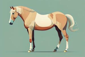 Brown and white horse standing. Vector illustration. ai generative photo