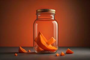 a glass jar on wooden table. ai generative photo