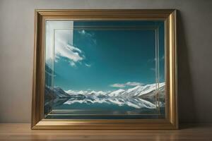 Glass picture frame on a solid color background. ai generative photo