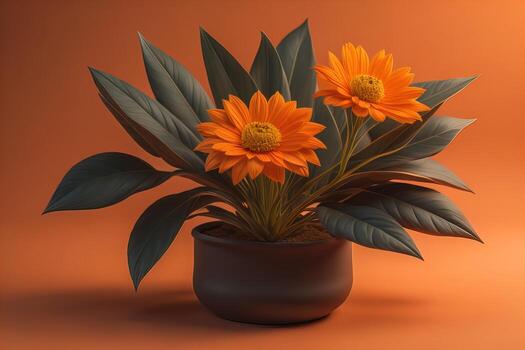 flores en un maceta en un sólido color antecedentes. ai generativo foto