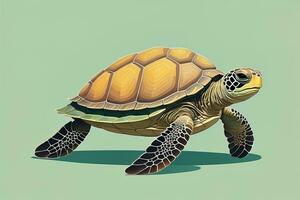 ilustración de un Tortuga en un verde antecedentes en dibujos animados estilo. ai generativo foto