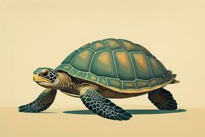 ilustración de un Tortuga en un verde antecedentes en dibujos animados estilo. ai generativo foto