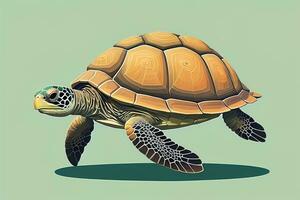 ilustración de un Tortuga en un verde antecedentes en dibujos animados estilo. ai generativo foto