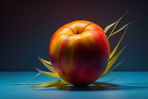 Ripe red peach on a solid color background. ai generative photo