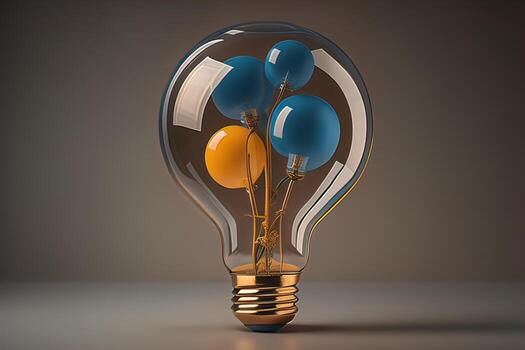 Glowing glass light bulb on dark background. ai generative photo