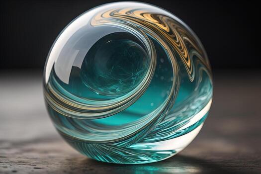 Transparent crystal ball on a wooden table. ai generative photo
