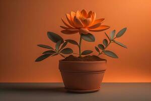 Flowers in a pot on a solid color background. ai generative photo