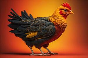 Colorful chicken on a solid color background, studio photo. ai generative photo