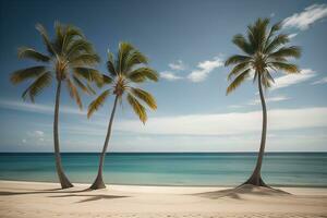 Tropical beach with palm trees and white sand. ai generative photo