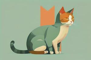 Cute cat sitting on the floor. Vector illustration in retro style. ai generative photo