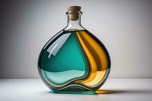 Bottle with a liquid on a solid color background. ai generative photo