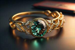 Jewelry ring with precious stones. Jewelry background. ai generative photo