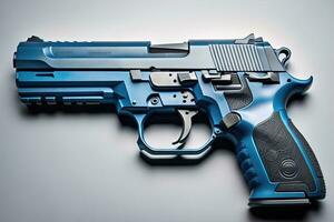 Semi-automatic handgun on a solid color background. Close-up. ai generative photo