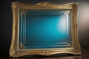 Glass picture frame on a solid color background. ai generative photo