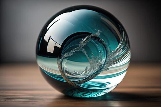 Transparent crystal ball on a wooden table. ai generative photo