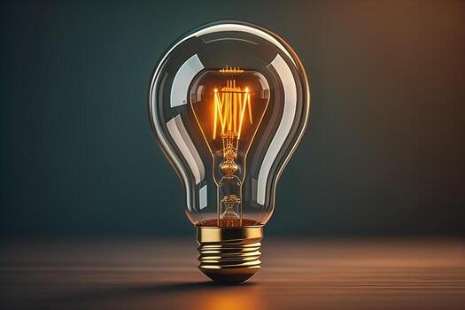 Glowing glass light bulb on dark background. ai generative photo
