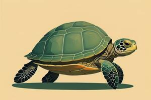 ilustración de un Tortuga en un verde antecedentes en dibujos animados estilo. ai generativo foto