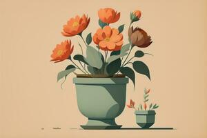 Flowerpot with daisies. Vector illustration in retro style. ai generative photo