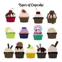 Types of cupcake vector