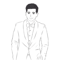 Smiling Gentleman in Tuxedo - Line Art png