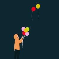 Colorful Serenity Illustration of Someone Holding Colorful Balloons from Afar photo