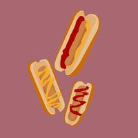 This comical illustration showcases three hotdogs tumbling down from above, creating a delightful mishap. vector