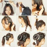 a collage of pictures showing how to do a braid photo