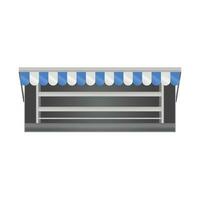 Vector realistic illustration of market stall with blue and white striped awning