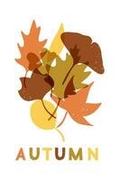 Autumn risographic concept with abstract leaves. Vintage minimalistic hand drawn illustration with grunge texture. Autumn monochromatic design. Ideal for background, banner, poster vector