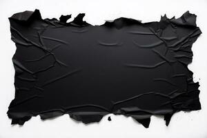 Black paper ripped message torn isolated on white background photo