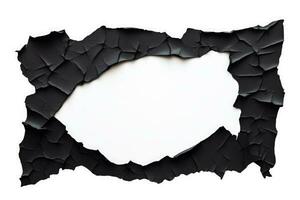 Black torn paper piece isolated on white background photo