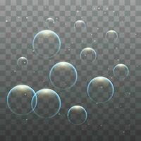 Vector transparent soap bubbles set on plaid background